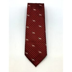 MERONA Men's Red Embroidered Dog Gingham Print Tie